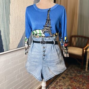 American Eagle Light Wash Denim Mom Short Paper Bag Waist Shorts